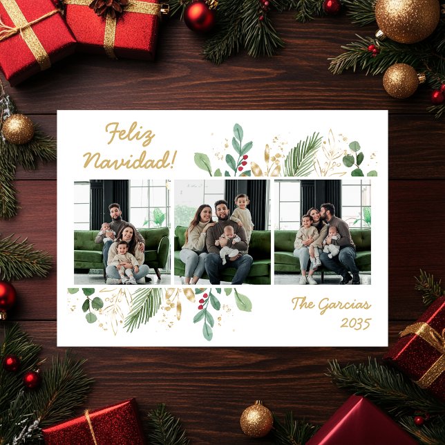 Modernes botanisches Foto Feliz Navidad Feiertagskarte (Von Creator hochgeladen)