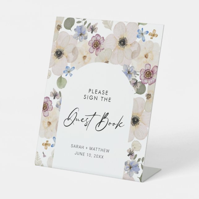 Modernes Botanisches Gästebuch für Flora Sockelschild (Vorderseite)