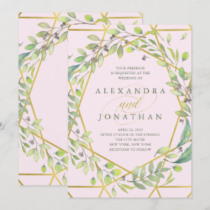 Modernes botanisches   Hochzeitsfeiern mit Blush a Einladung