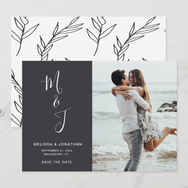 Modernes botanisches Hochzeitssemble-Foto Save the Date (Vorne/Hinten)