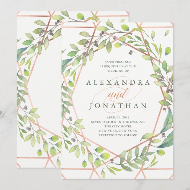 Modernes botanisches | Kupferschau-Hochzeit Einladung (Vorne/Hinten)