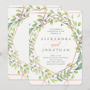 Modernes botanisches   Kupferschau-Hochzeit Einladung