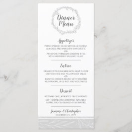 Modernes Botanisches Leaf Silver Wreath Dinner Men Menükarte