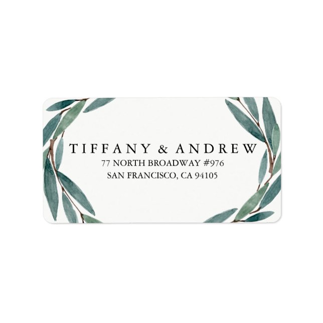 Modernes botanisches Leaf Wreath Wedding Address L Adressaufkleber (Vorne)