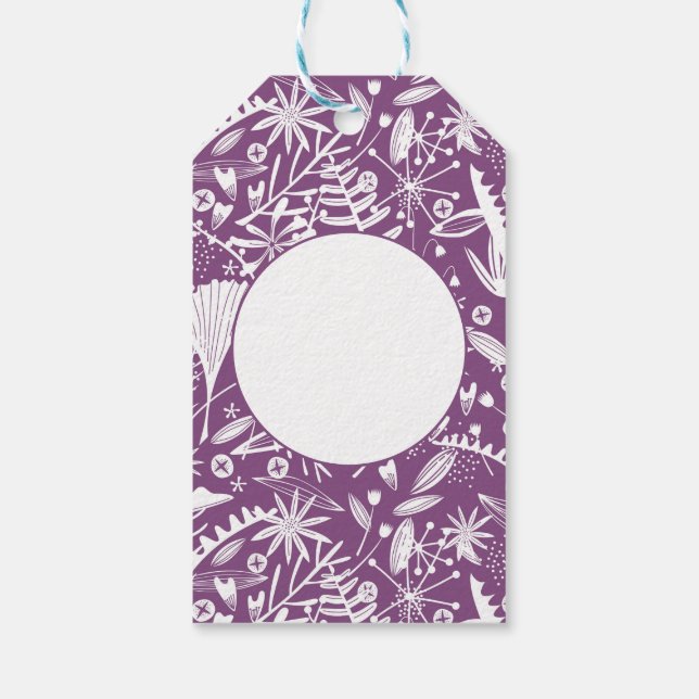 Modernes botanisches Lila Geschenkanhänger (Rückseite)