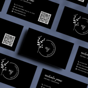 Modernes Botanisches Logo Elegantes Skript QR-Code Visitenkarte