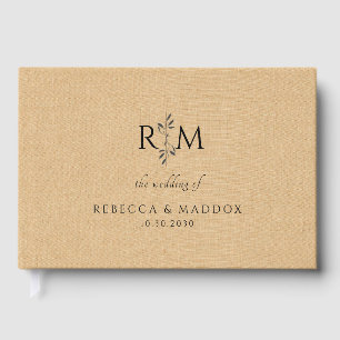 Modernes botanisches Monogramm Beige Hochzeit Gästebuch