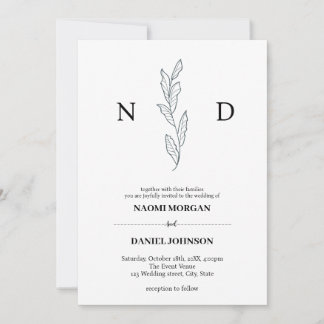 Modernes botanisches Monogramm mit einfacher Elega Einladung
