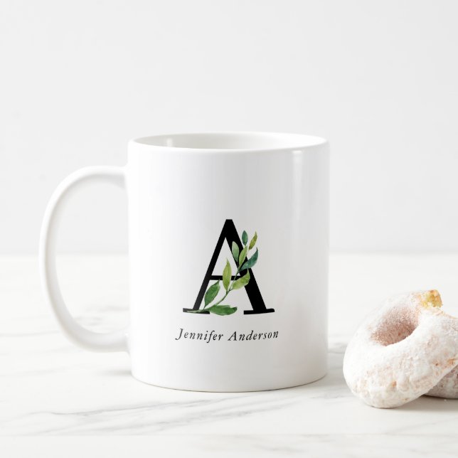 Modernes Botanisches Monogramm Tasse (Mit Donut)