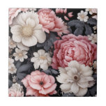 Modernes Botanisches Rosa-Floral-Monogramm Fliese<br><div class="desc">Eine elegante,  rosa und graue Keramik. So hübsch für Ihre Wohngestaltung. Entworfen für Sie von BlackBerry Boulevard.</div>