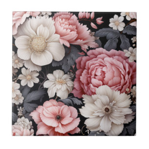 Modernes Botanisches Rosa-Floral-Monogramm Fliese