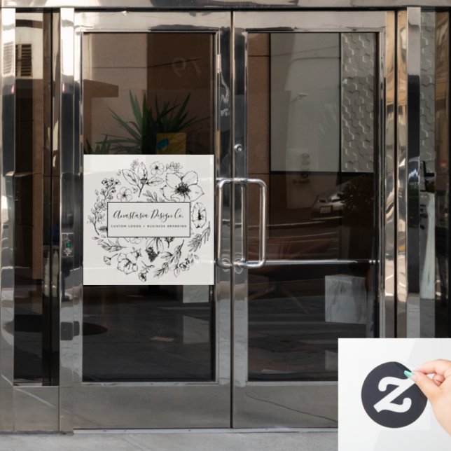 Modernes Botanisches Rosa und Schwarzes Script Fensteraufkleber (Büro Tür)