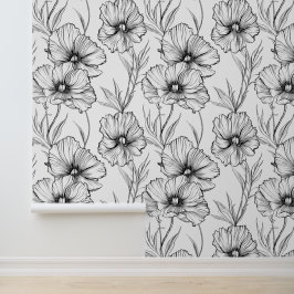 Modernes botanisches Schwarz-Weiß-Muster Tapete