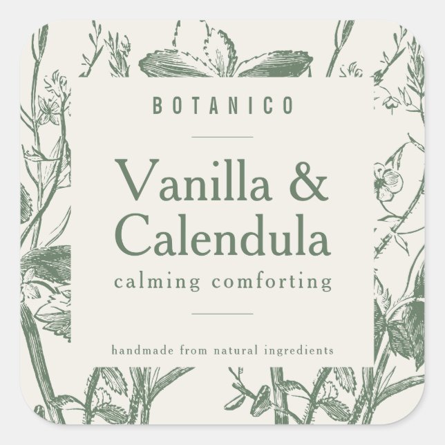 Modernes botanisches Stück Creme Floral Einfaches  Quadratischer Aufkleber (Vorderseite)