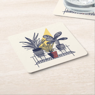 Modernes botanisches Topfhaus Pflanze Illustration Rechteckiger Pappuntersetzer