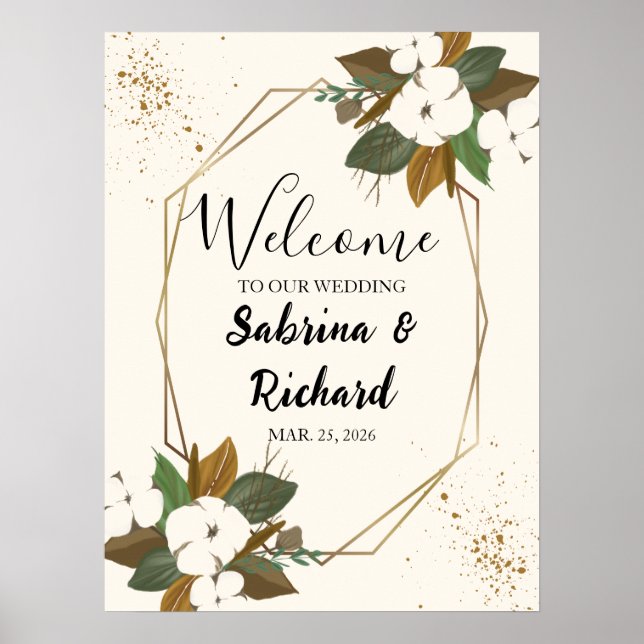 Modernes Braun- und Cremflorzeichen Begrüßungszeic Poster (Vorne)