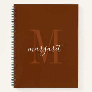 Modernes braun-weißes Monogramm-Name Spiralblock Notizbuch
