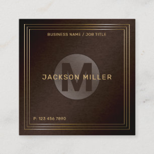Modernes, braunes Monogramm Beruflich Quadratische Visitenkarte