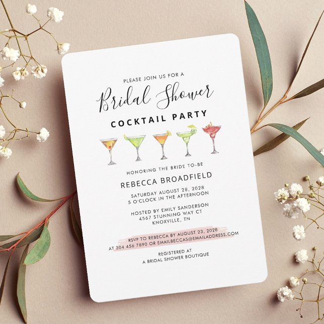 Modernes Brautparty Cocktail Beach Party Einladung (Script Cocktail Party Bridal Shower Invitation)