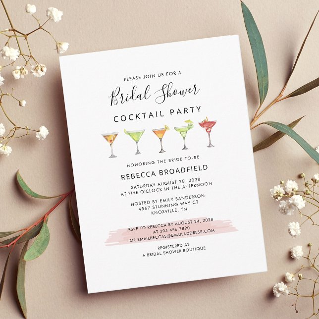 Modernes Brautparty Cocktail Party Einladungspostkarte (Elegant Cocktail Party Bridal Shower Invitation)