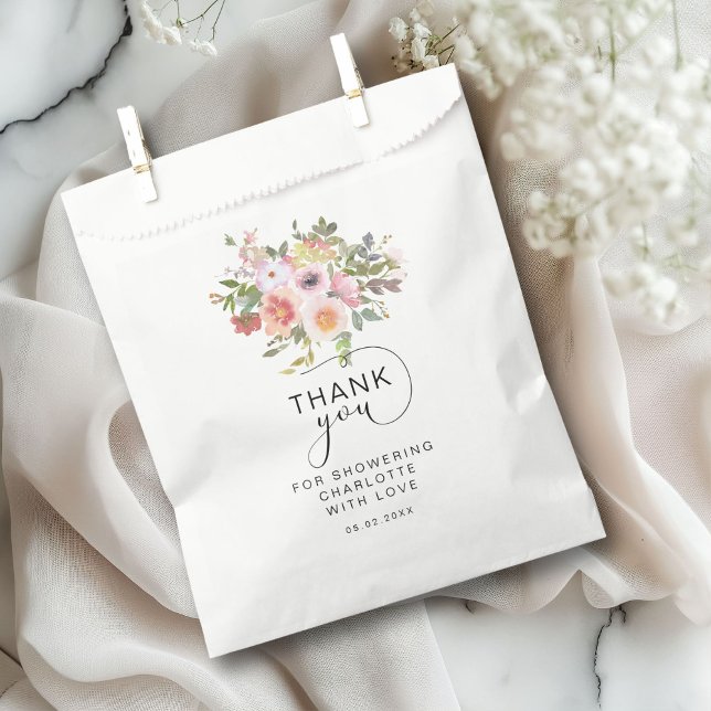 Modernes Brautparty der Blume Geschenktütchen (Modern Flower "Thank You!" Bridal Shower Favor Bag with your name and date.)