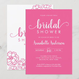 Modernes Brautparty Drehbuch Floral Magenta Pink Einladung