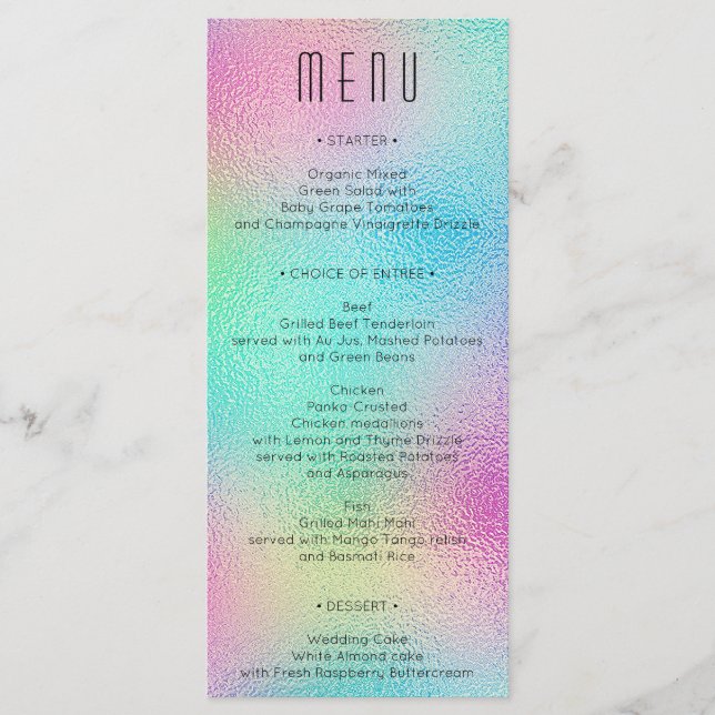 Modernes Brautparty für Metallic Foil Wedding Menükarte (Vorderseite)