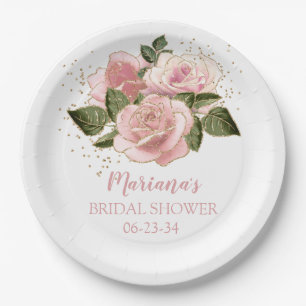 Modernes Brautparty für rosa und goldene Rose Pappteller