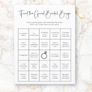 Modernes Brautparty: Gast Bingo Game