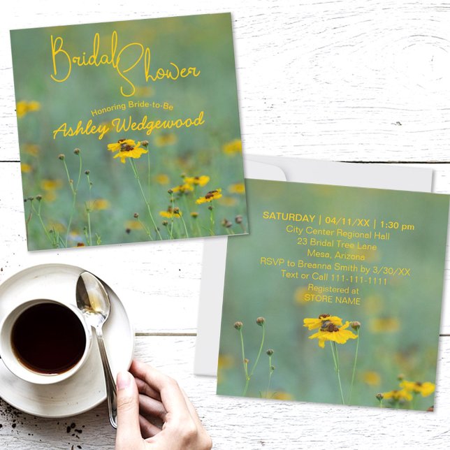 Modernes Brautparty Gelbe Wildblume Fotografie Einladung (Von Creator hochgeladen)