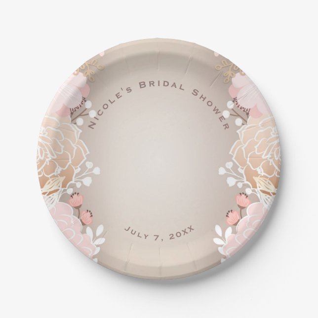 Modernes Brautparty in Rosa und Gold Pappteller (Vorderseite)