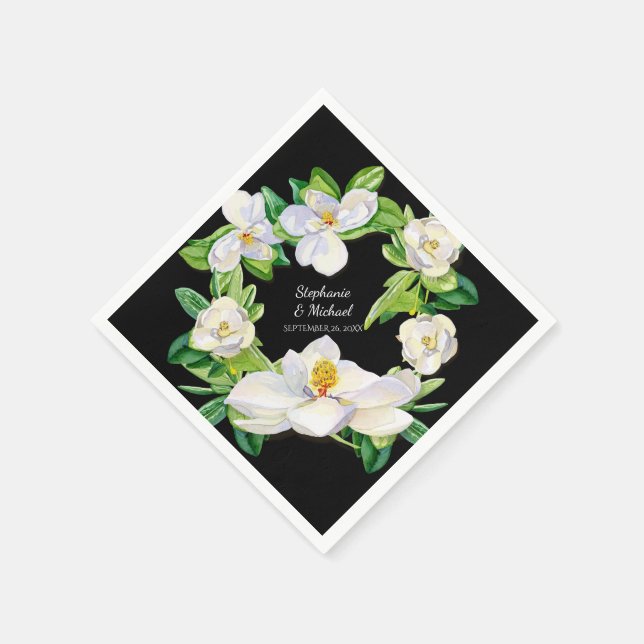 Modernes Brautparty Magnolia Blume Wreath Serviette (Ecke)