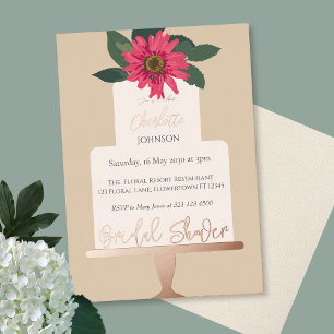 Modernes Brautparty mit Blumenkuchen Gold Folieneinladung