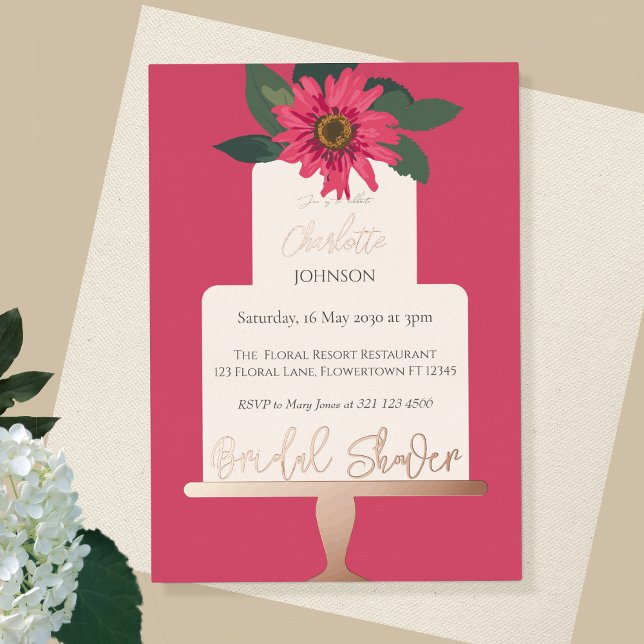 Modernes Brautparty mit Blumenkuchen Gold Folieneinladung (Von Creator hochgeladen)