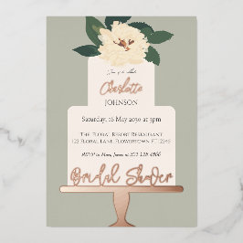 Modernes Brautparty mit Blumenkuchen Gold Folieneinladung