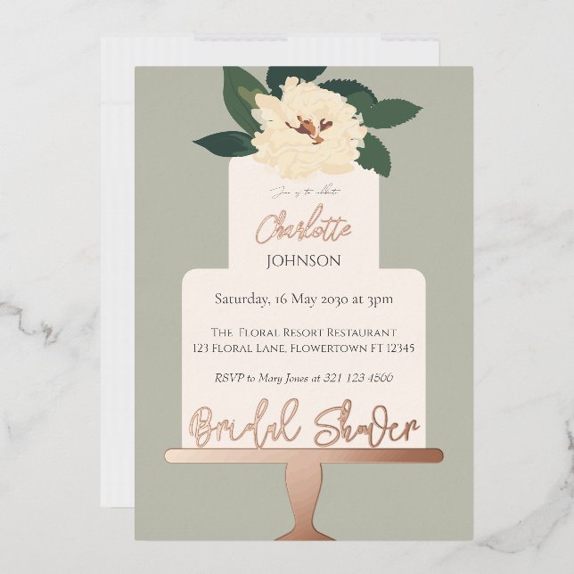 Modernes Brautparty mit Blumenkuchen Gold Folieneinladung (Briefumschlag)