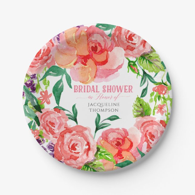 Modernes Brautparty mit Blumenmotiven Pappteller (Vorderseite)