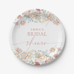 Modernes Brautparty mit Blumenmuster, Boho Wildblu Pappteller