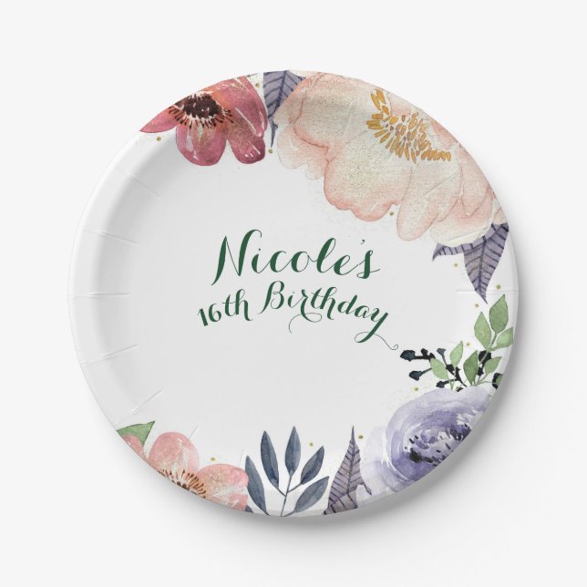 Modernes Brautparty mit floraler Wasserfarbe Party Pappteller (Vorderseite)
