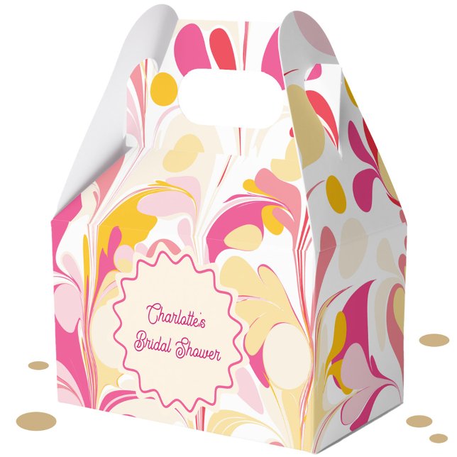 Modernes Brautparty Retro Abstrakt rosa Wavy Geschenkschachtel (Modern abstract groovy abstract wavy personalized bridal shower party favor box)