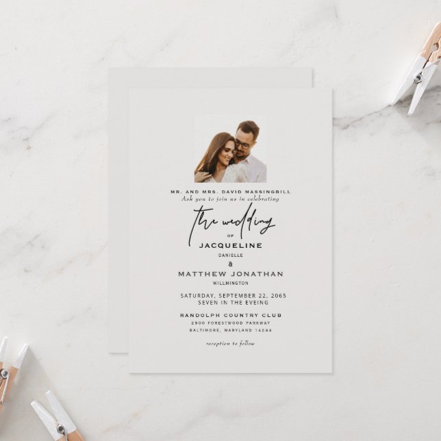 Modernes Bridal Foto Hochzeit Einladung (Vorderseite/Rückseite Beispiel)