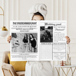 Modernes Bridemaid Vorschlag Newspaper Blume Wrap Einladung