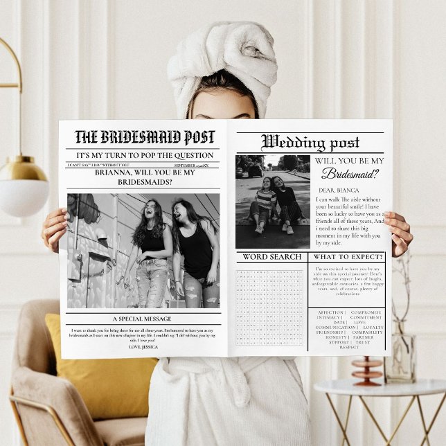 Modernes Bridemaid Vorschlag Newspaper Blume Wrap Einladung (Von Creator hochgeladen)