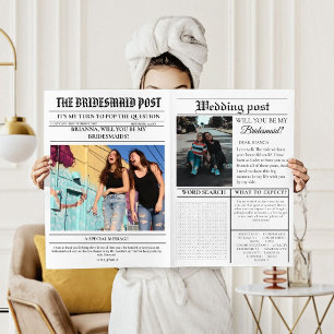 Modernes Bridemaid Vorschlag Newspaper Blume Wrap Einladung