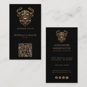 Modernes Bronze-Buffalo-Friseur-Shop-Logo-Qr-Code Visitenkarte