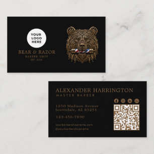 Modernes Bronzebär-Logo eines Barbier-Shops als QR Visitenkarte