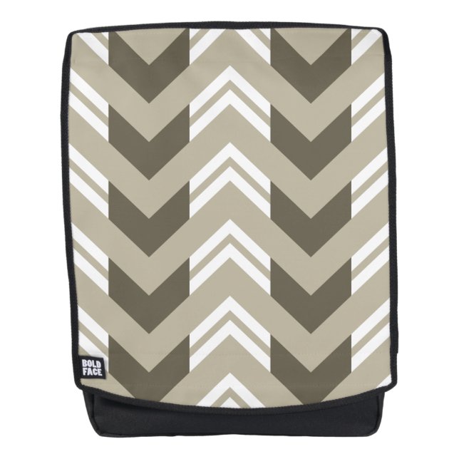 Modernes Brown, Beige, weißes Zickzack Muster Rucksack (Vorderseite)