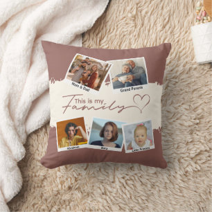 Modernes Brown Typografy Family Collage Foto Kissen