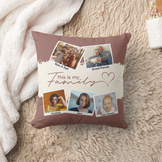 Modernes Brown Typografy Family Collage Foto Kissen (Decke)
