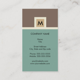 Modernes Brown und grüne Monogramm-Visitenkarte Visitenkarte